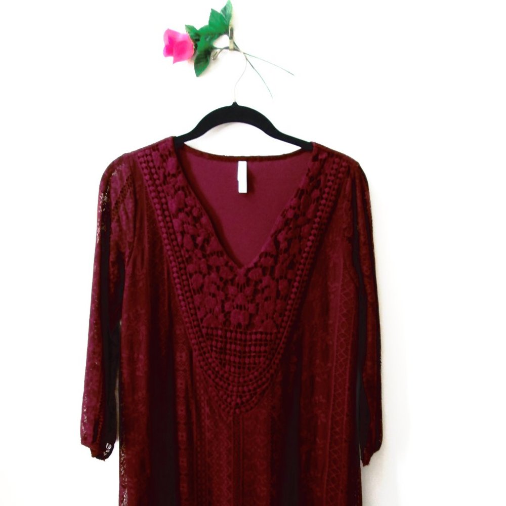 Xhileration Lined Laced Burgandy Boho Dress M